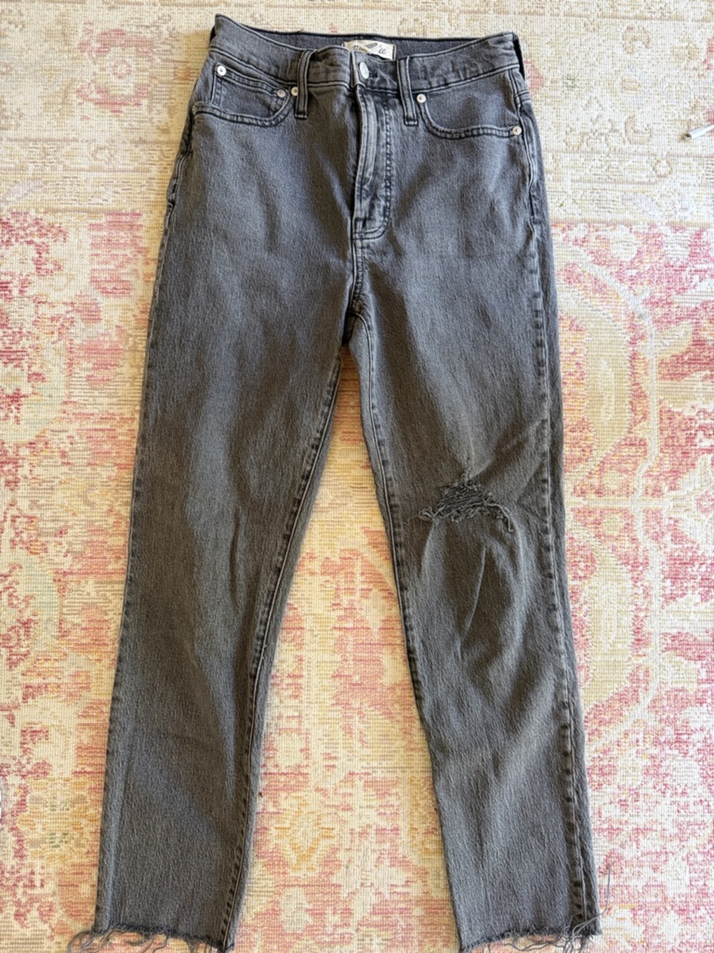Madewell Perfect Vintage High-Rise - Gray Jeans with Knee Distress